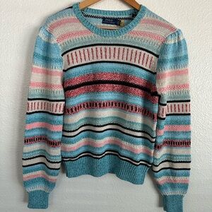 Polo Ralph Lauren South Western Aztec Plaid Print Knit Sweater Women Size Large